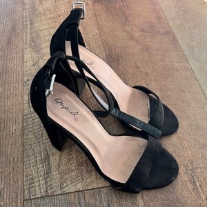 Qupid Black Ankle Strap Heels